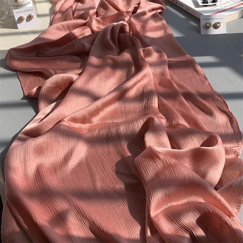 2023 Natural Wrinkled Solid Color Long Crepe Silk Scarf WJA14