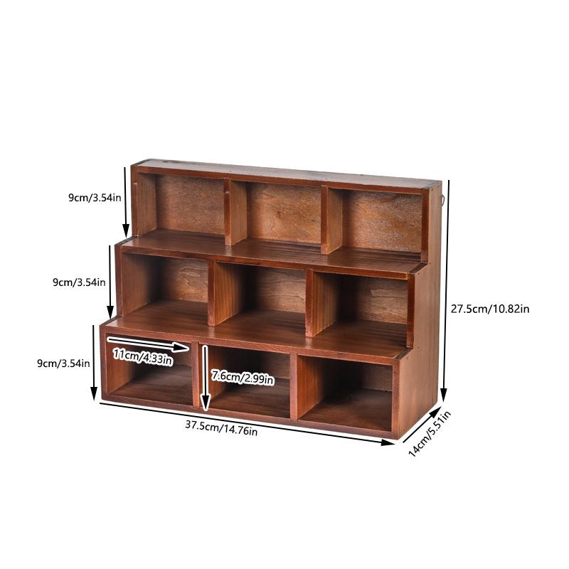 1pc Rouge/Bleu 9 grilles Étagère de Rangement Murale en Bois Vintage, Présentoir de haute qualité pour bijoux et objets de collection de bureau.