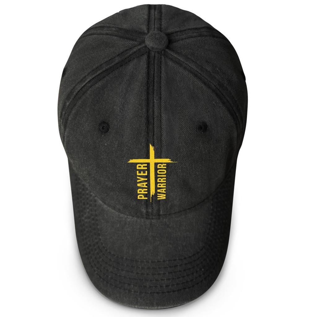 Golden Cross "PRAYER WARRIOR" Print Snapback Baseball Cap, Flat Cap Sunshade Inelastic Headwear Solid Color Adjustable Baseball Hat