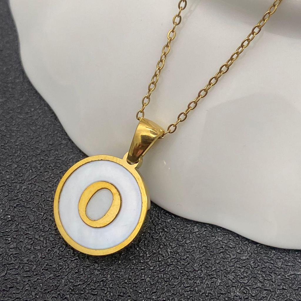 White Stainless Steel Small Round Tag Necklace - 26 Letters, Women's Cold Style Fashion, Versatile Light Luxury, 2025 Collection.
