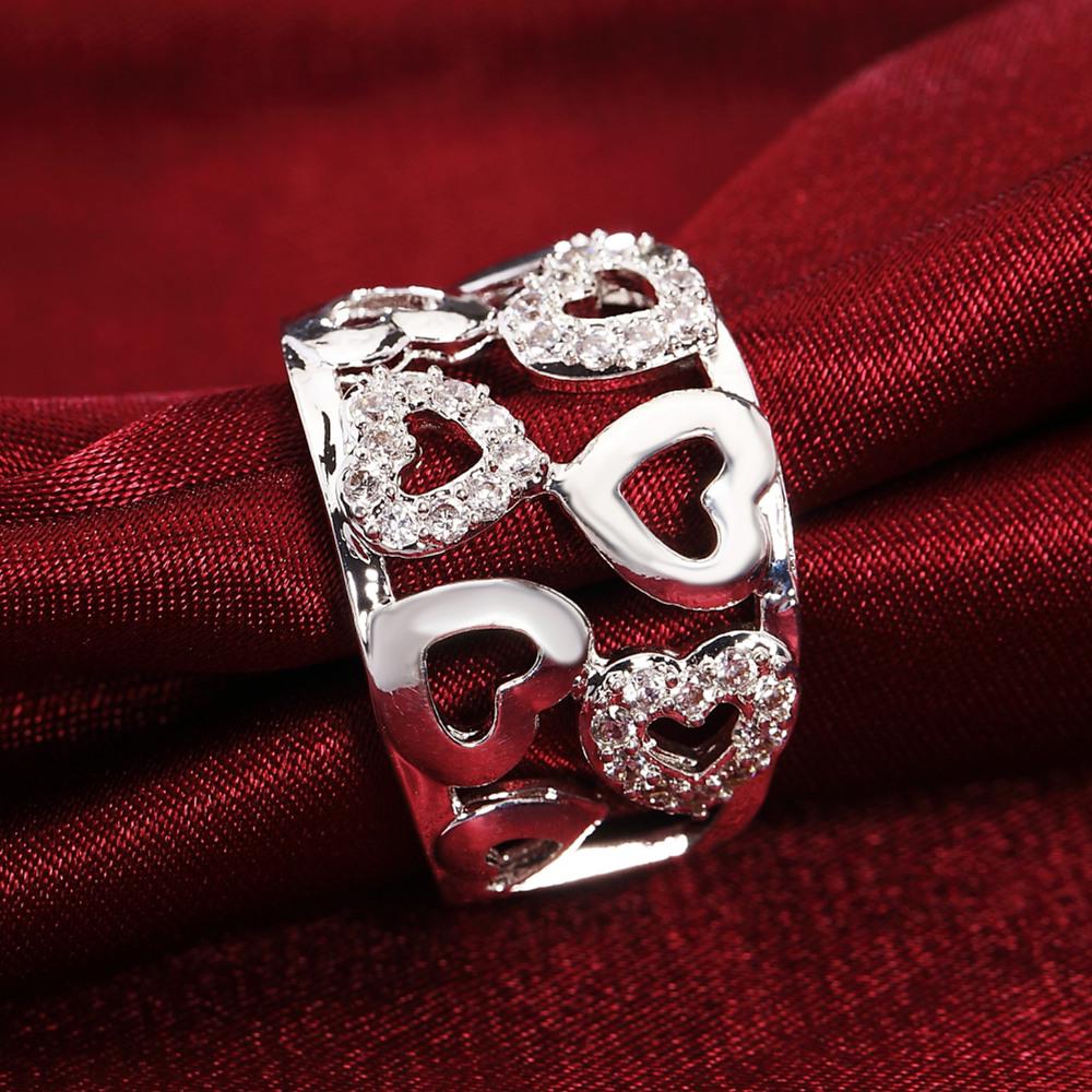 925 Sterling Silver Heart AAA Zircon Ring Wedding Woman Charm Jewelry