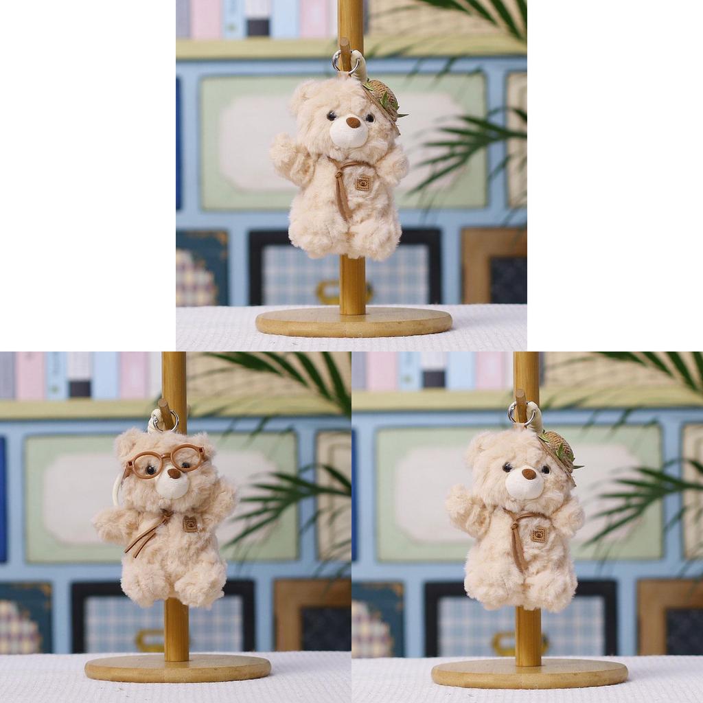 Plush Bear Keychain With Glasses And Straw Hat For Kids And Adults