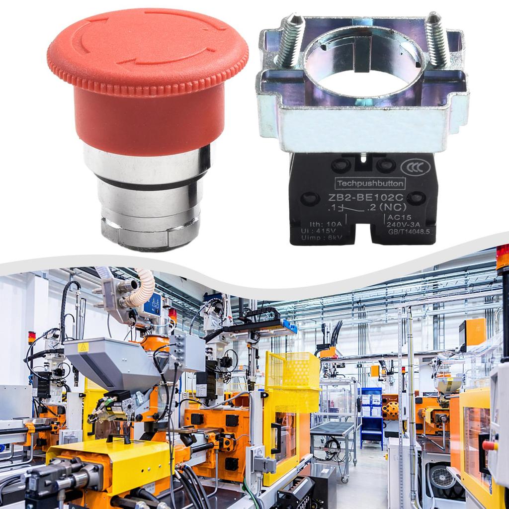 Scram Stop Locking Push Button Switch Panel Mount Red Button Rotary Reset XB2-BS542 Light Industrial Equipment