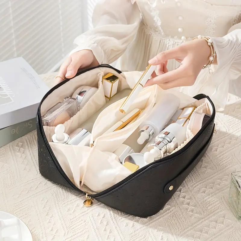 

Vintage Flower Women Tote Cosmetic Bag Fashion Portable Pillow Makeup Orgainzer Pouch Washbag Large Capacity Travel Zipper Bag чёрный