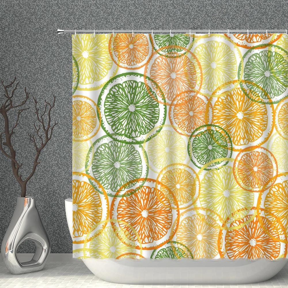 Fruits Shower Curtain Waterproof Fabric Watermelon Apple Strawberry Print Bath Curtains Set Pink Green White Bathroom Screen