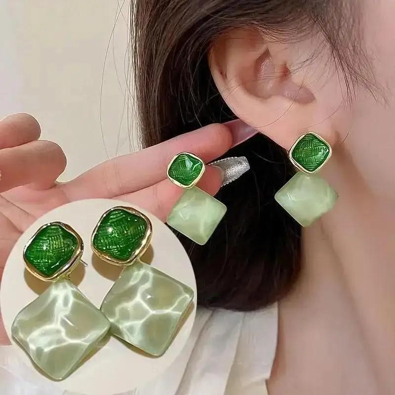 Silver Needle Korean Fashion Zircon Drop Earrings For Women Jewelry Trending New Luxury Vintage Gold Color Earrings