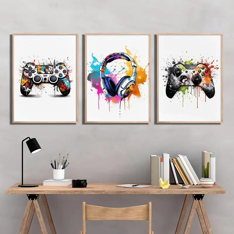3pcs/set Gaming Graffiti Gamepad Earphone Funny Wall Art Canvas Poster Gamer Room Wall Decor Prints Modern Living Room Posters