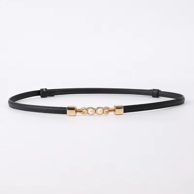 New Pearl Buckle Thin Women Belt PU Leather Elegant Adjustable Wild Waistbands For Female Lady Dress Skirt Decorative Straps