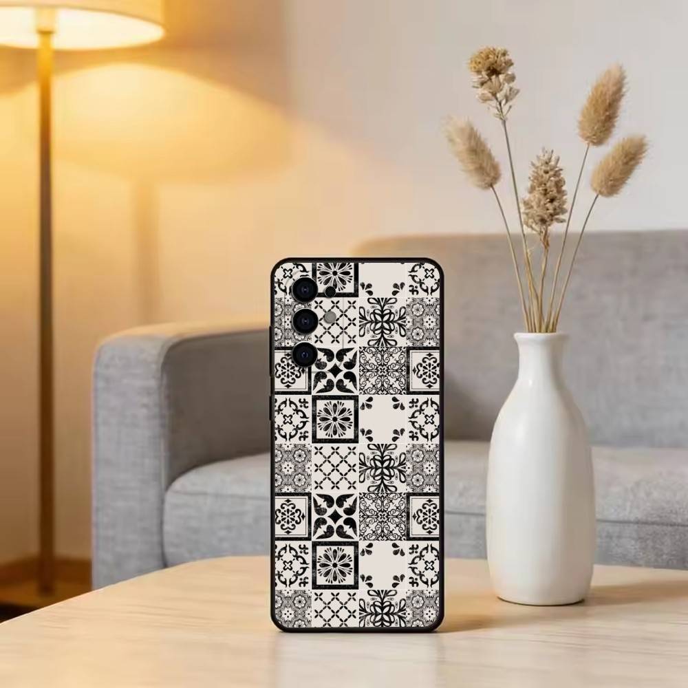 M-Moroccan T-Tile Phone Case For Samsung S25,S24,S21,S22,S23,S30,Ultra,S20,Plus,Fe,Soft Silicone Black Cover