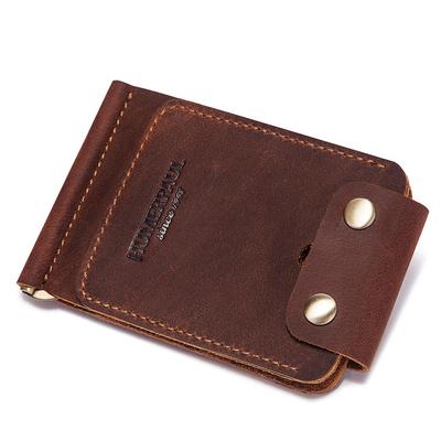 Cartera Clip para Dinero de Cuero Genuino para Hombre Portatarjetas Rfid Fina Delgada Bolsa para Billetes de Banco Masculina Billetera Pequeña Corta Plegable Diseño Vintage