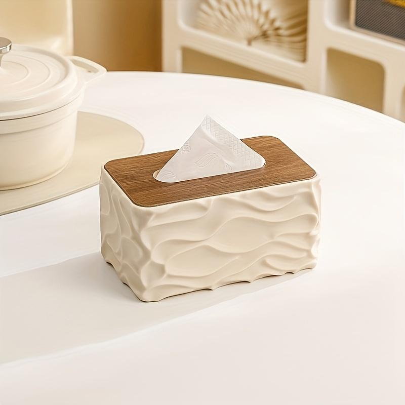 Tissue Box Nordic Minimalist Style Corrugated Tissue Box, Arched Handkerchief Box with Wood Grain Lid, Large Napkin Dispenser