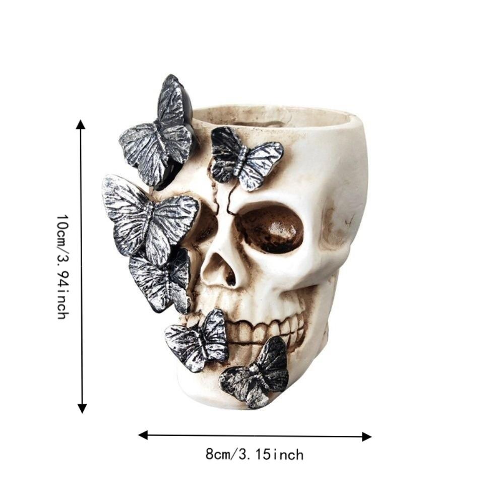 Unique Decor Gothic Butterfly Skeleton Statue Funny Vase Flower Pot Large Capacity Home Decorations Skull Pen Box Halloween