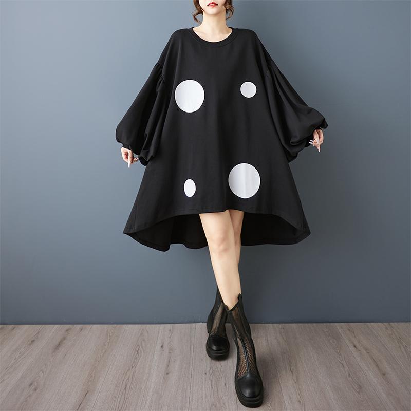 DIMANAF 2025 Women Plus Size Autumn Shirt Dress Loose Casual Oversize Long Sleeve Vintage Dress Black