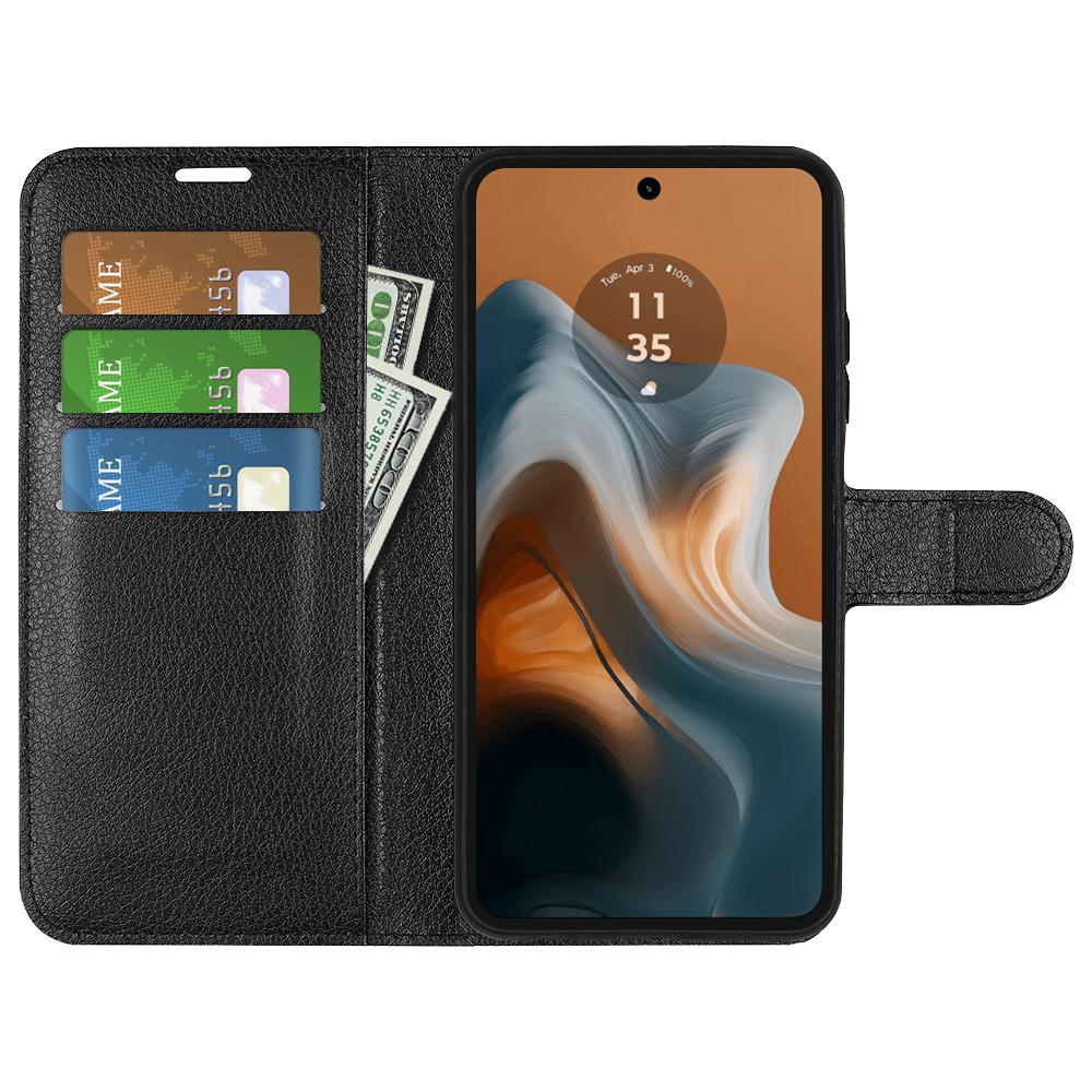 For Motorola Moto G45 5G/G34 5G Case Folio Stand View Leather Phone Cover Litchi Texture