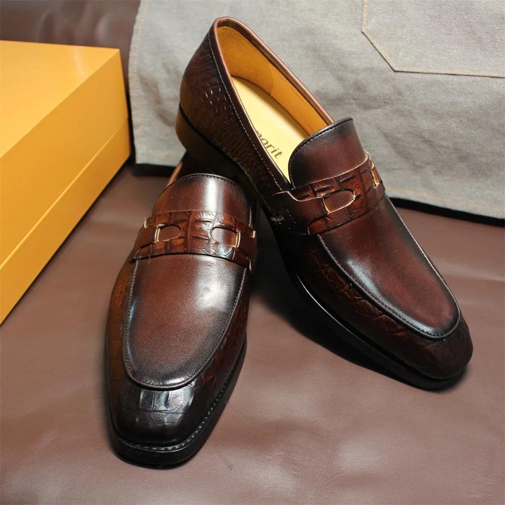 Fashion Classic Men's Cowhide Penny Loafers Casual Office Business Shoes Suitable for Formal Parties And Weddings