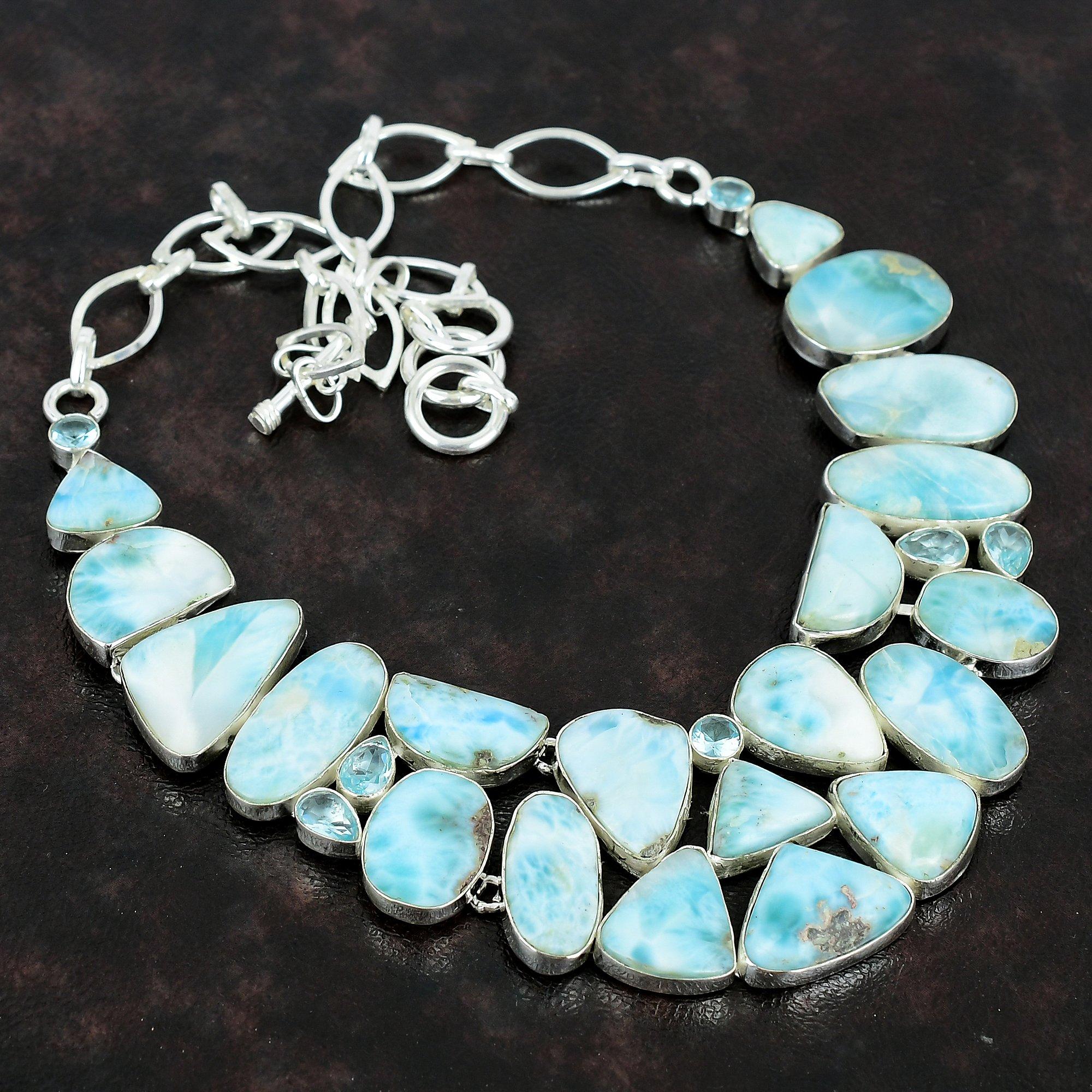 

Ларимар драгоценный камень ювелирное ожерелье ручной работы из стерлингового серебра 925 пробы 18 дюймов AMN-648A