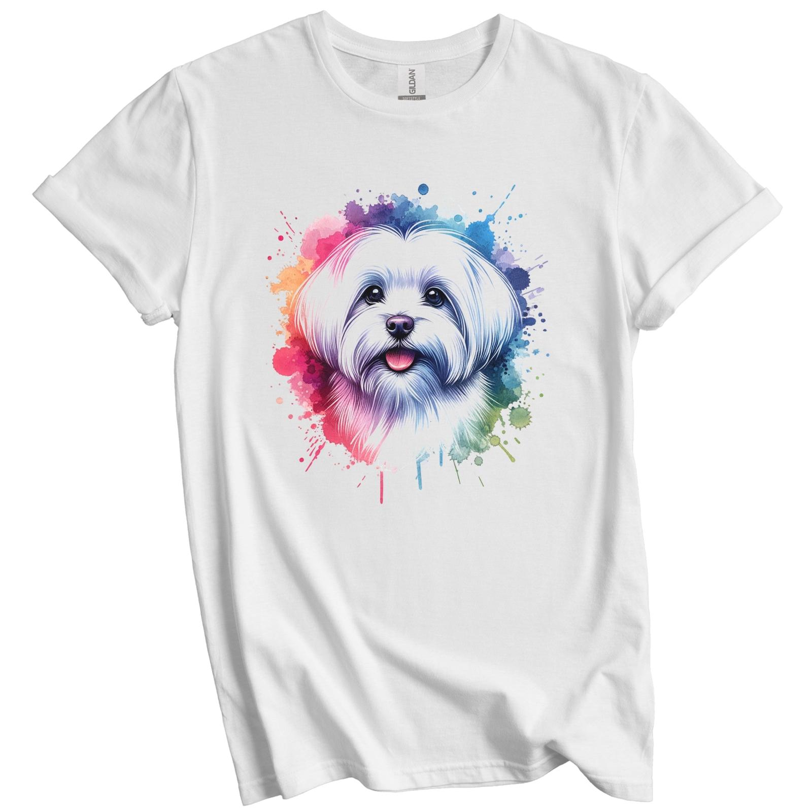 Maltese Rainbow Watercolor Portrait Dog Lover T-Shirt - Maltese Gift XXXXL