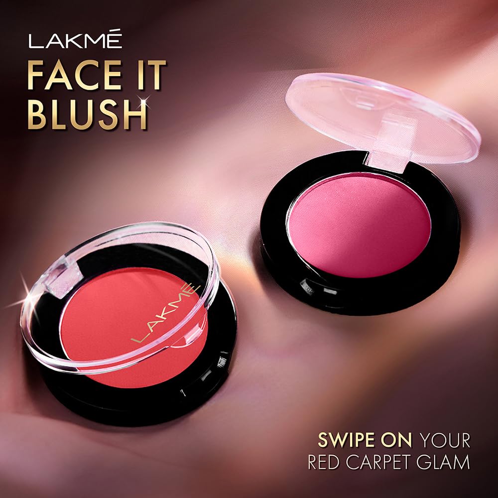 Lakme Face It Blush Flushed Pink 4gm Lightweight Blendable Buildable Rich Color Makeup Glow