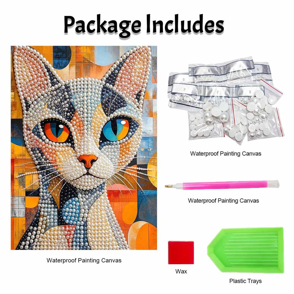 Pearl Painting Handmade Diy 5D Pearl Painting Kit Cat Animal Home Wall Decoration Art