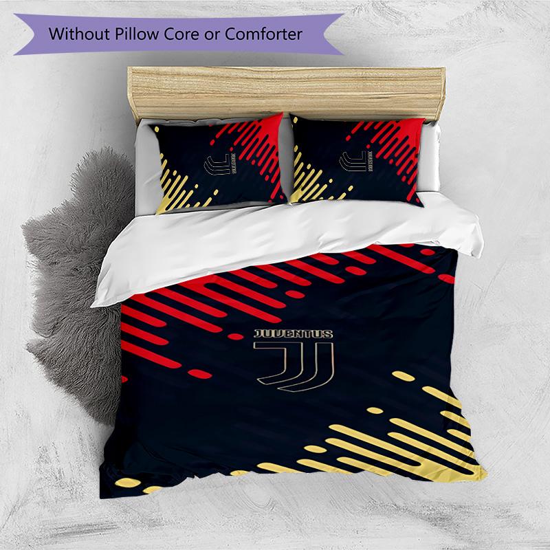 Juventus FC Pattern Printed 3PCS Bedding Set Soft Skin-Friendly Washable Duvet Cover & Pillowcases Set All Season Bedroom
