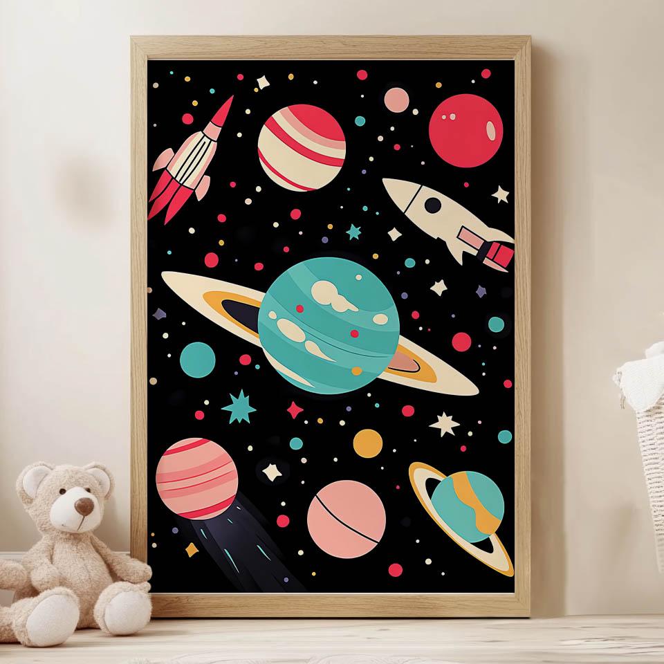 Plakat Kosmiczna Podróż Plakat Kosmiczna Podróż, 40X50 Cm, Rama Aluminiowa Czarna, Papier Matowy 230 Gsm