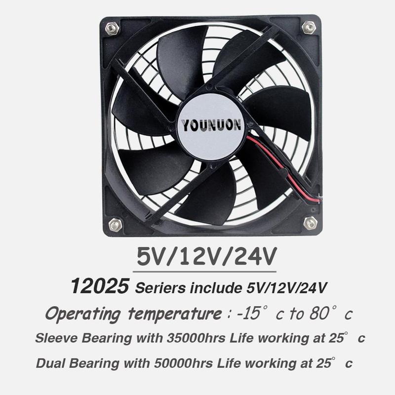 YOUNUON 5V 12V 24V 120mm Fan Sleeve/Ball Cooling Fan 120x120x25mm DC Brushless Cooler Fan for PC Laptop Computer Case 5V Ball USB