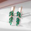 Green Leaf Zircon Dangle Earrings For Women Rose Gold Color Luxury Jewelry Gift Bride Wedding Earrings