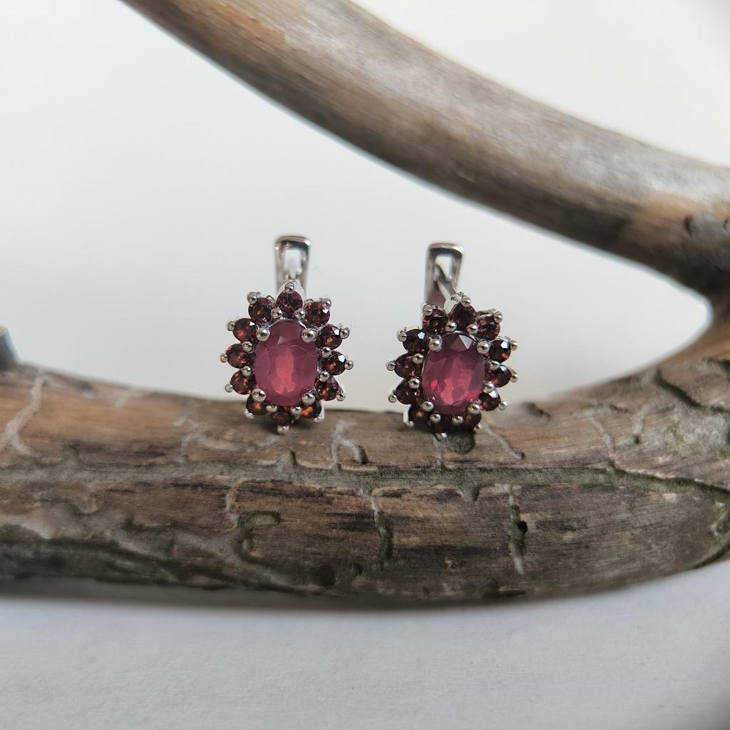 Silver Earrings with Natural Ruby 3.225ct, Garnet (2195528)