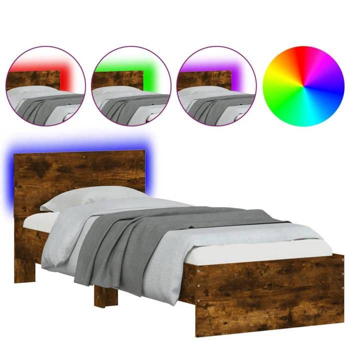 VidaXL Bed Frames Headboard and LED Lights, Single Bed with Slat Base, Adult Bed, Bedroom Furniture, Modern, 838845
