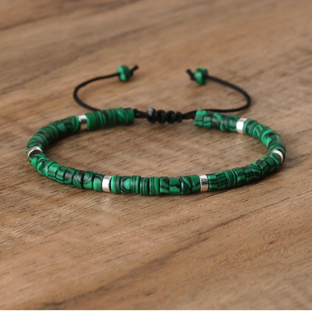 Women's Bracelet Beads Natural Stone Malachite 2x4 Mm Adjustable
