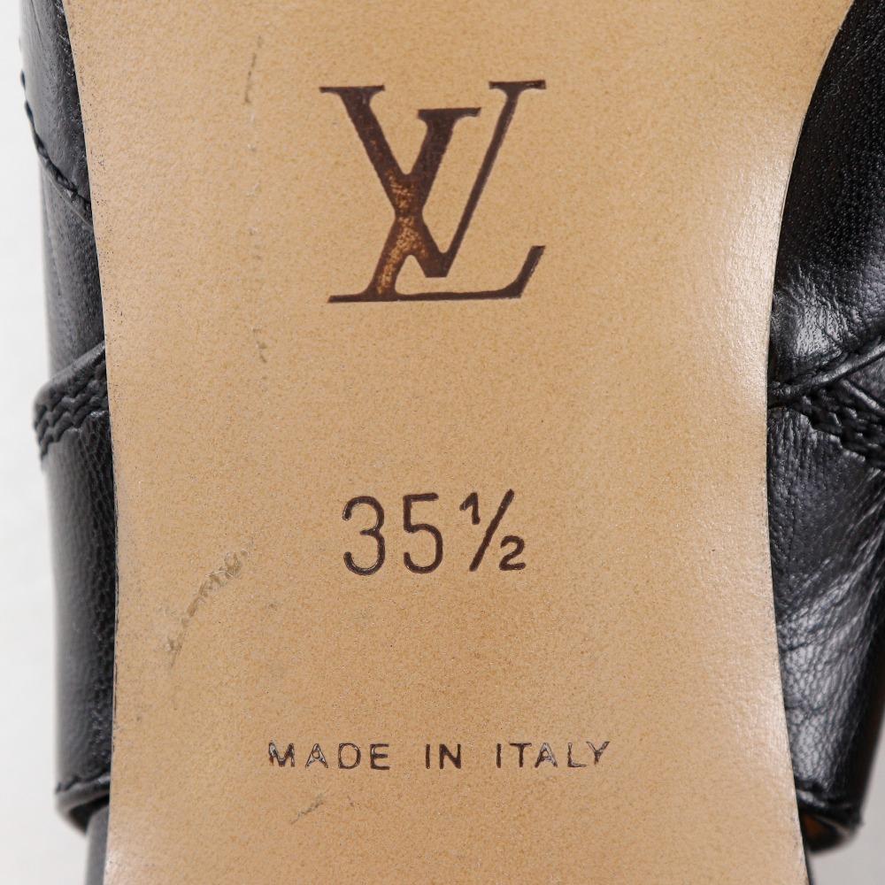 LOUIS VUITTON initial pumps Slingback Pointed toe pumps black leather Women Used