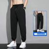 Herrenhose aus Eisseide, gerade, dünne Seitentaschen, Kordelzug, elastische Taille, Übergröße, locker, schnelltrocknend, einfarbig, schnelltrocknend, für Fitnessstudio, Training, Joggen