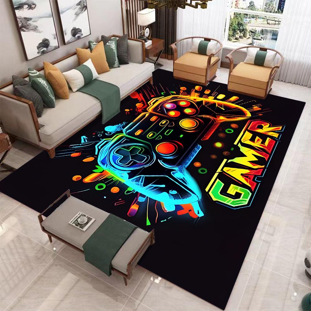 

GAME ZONE Neon Gaming Rug Colorful Controller Design NonSlip Gamer Decor Carpet for Game Room Teen Bedroom & Entertainment Space 40x60cm