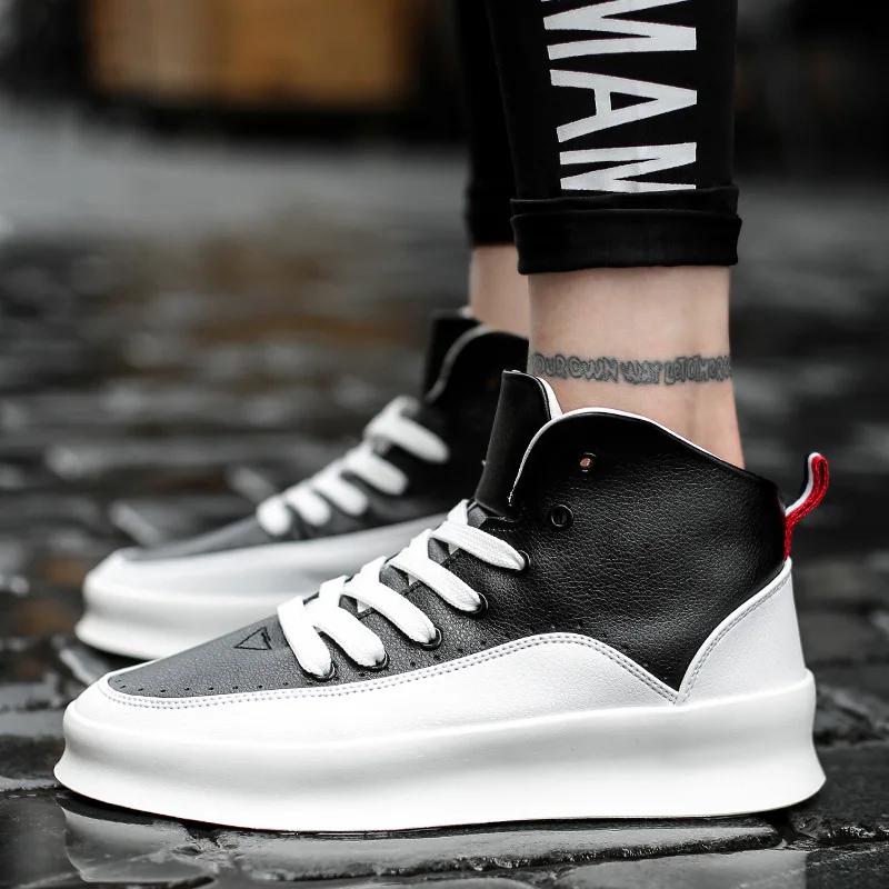 Neue Herren Leder Freizeitschuhe Trend Flache Skate-Schuhe Junger Mann Mode Chunky Sneaker