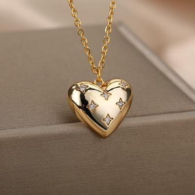 Colier cu pandantiv Stea cu Patru Colțuri din Zirconiu Pentru Femei Bărbați Culoare Aur Colier cu Pandantiv Inimă Bijuterii Romantice Collier Bijoux Femme