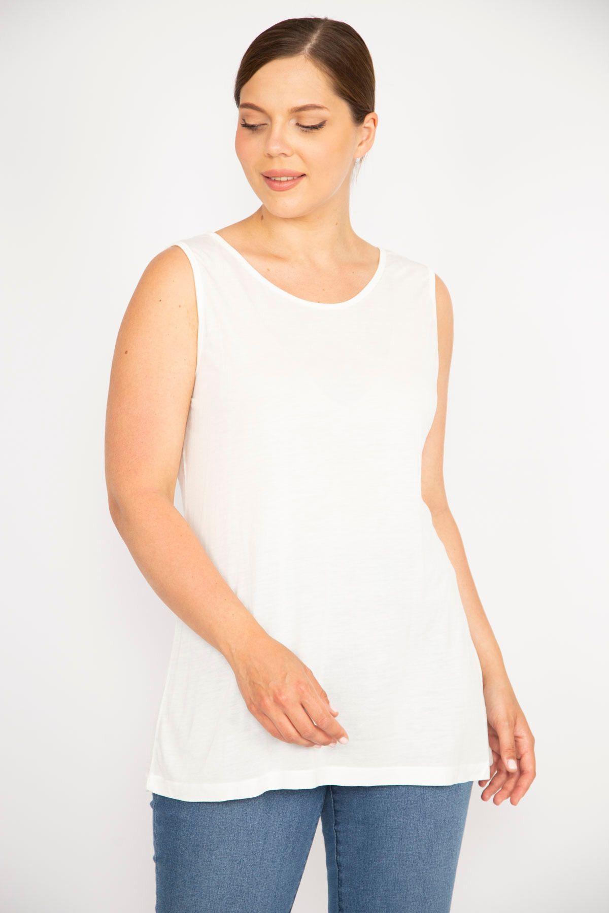 

Women s Big Size Blouse Plus Size Bone Cotton Fabric Crew Neck Sleeveless Blouse
