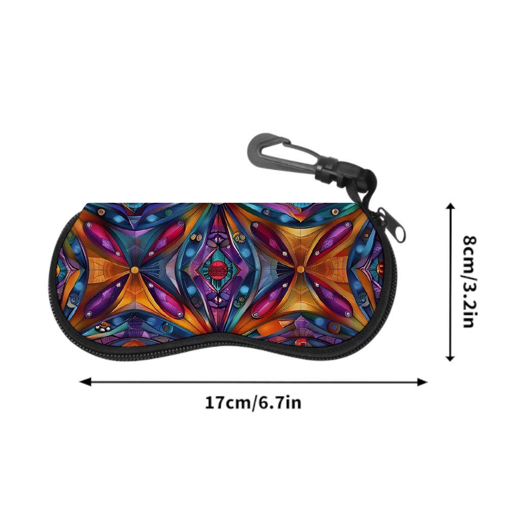 Bohemian Kaleidoscopic Pattern Zipper Sunglasses Case, Protective Eyewear Container with Artistic Geometric Print, Portable Travel Accessory for Women