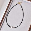 Freshwater Pearl & Black Crystal Necklace: Simple, Versatile, Trendy Collarbone Chain for Women