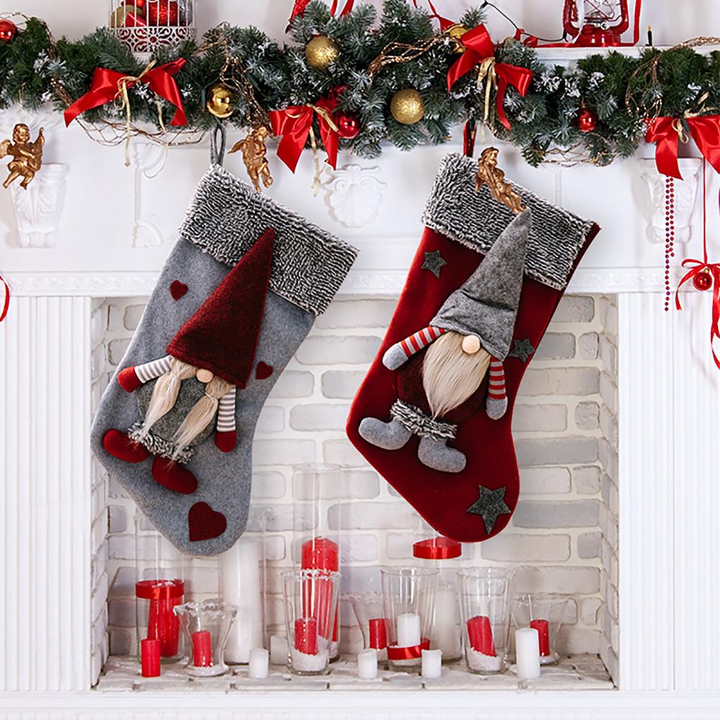 Crafted Christmas Beautifully Stockings With Grey Trim Santa And Soft Rudolph Toys