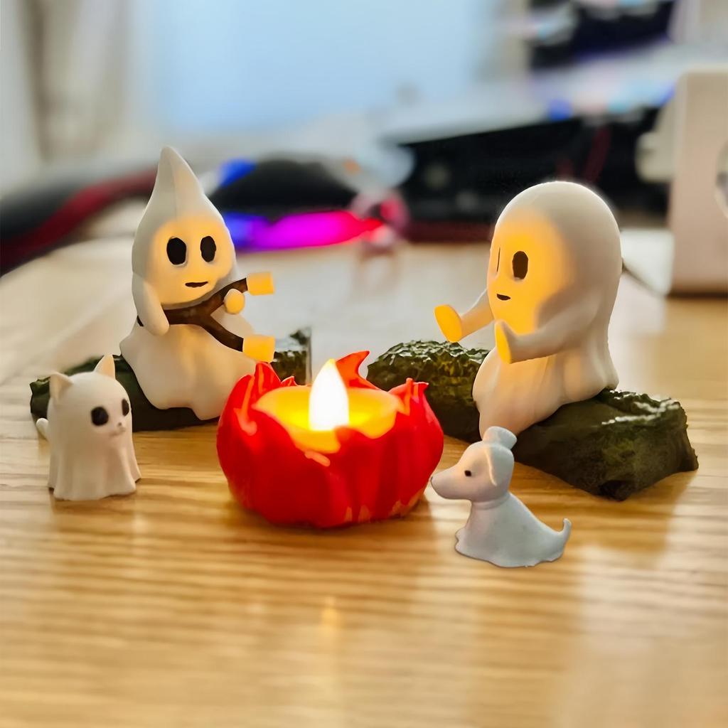 Ghost Campfire Flickering Gathering Spooky Cute Ghost Figurine Halloween Statue for Outdoors Indoor Night Gathering Family