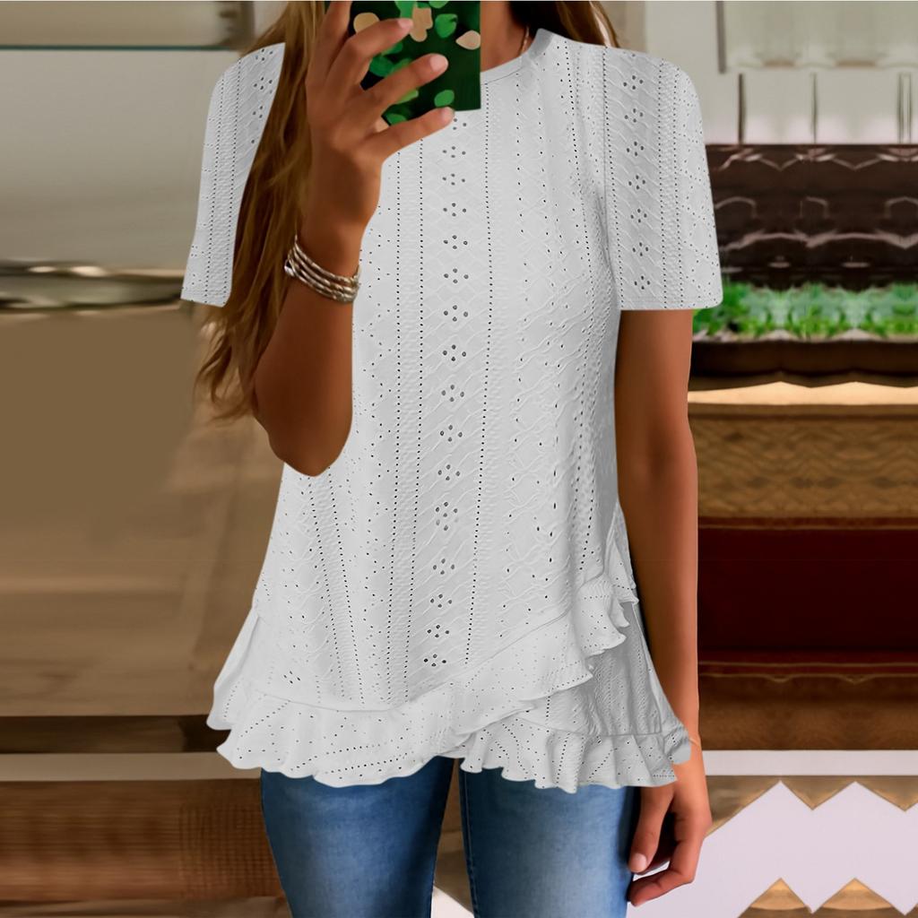 Femei vară top evazabil mânecă scurtă O-gât cămașă lejeră croială primăvară modă casual haine