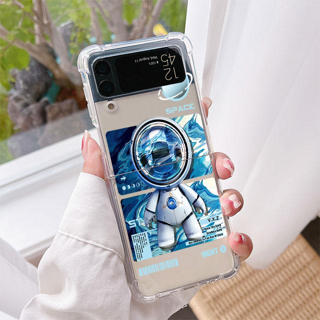 Luxury Case For Samsung Galaxy Z Flip 3 4 5G Funda Z Flip3 Clear PC Hard Shockproof Back Phone Coque Mechanical Astronaut Space
