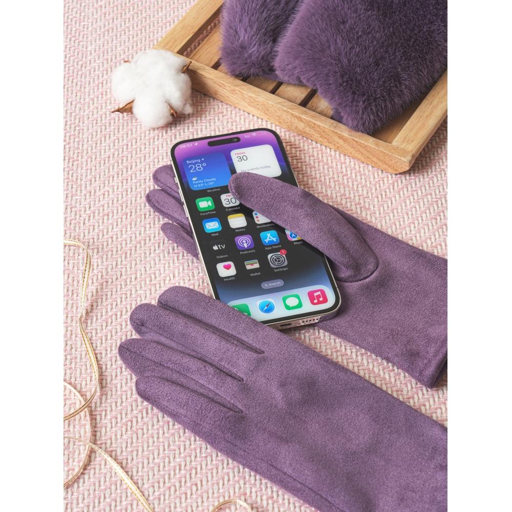Daiso Detachable Fur Women Gloves Purple