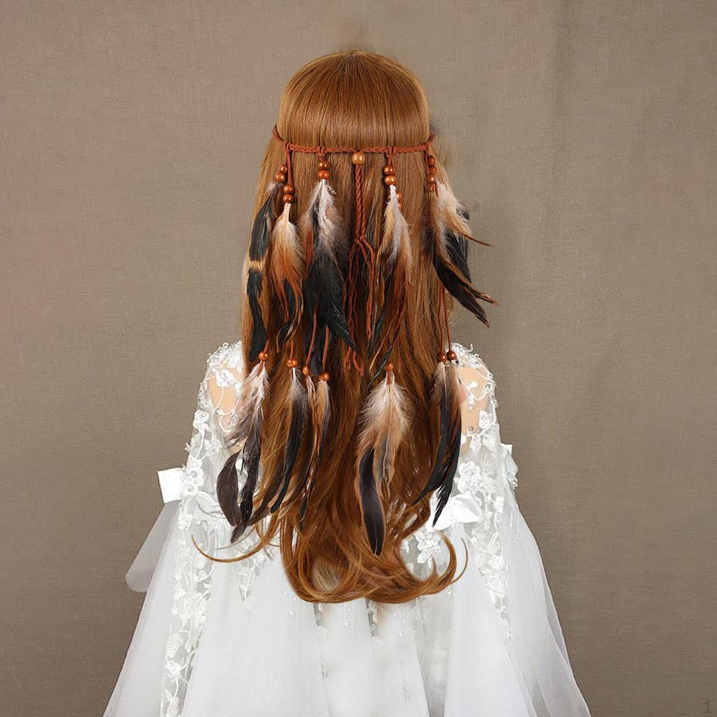 Boho čelenka z umělých peří Vlasové doplňky Indická pokrývka hlavy na maškarní ples