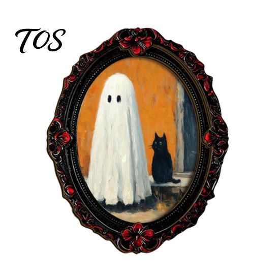 Decorative Magnetic Photo Holders Halloween Wooden Refrigerator Magnets, Vintage Gothic Oval Frame Fridge Magnets with Witch Ghost Decors Castle Art,