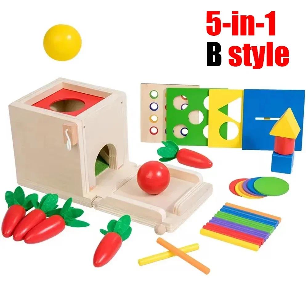 Non-Toxic Wooden Montessori Toys Play Kit Sorting Matching Toy Coin Ball Box Multi-Function Stick Pull Radish Game Baby Learning Kids Toy