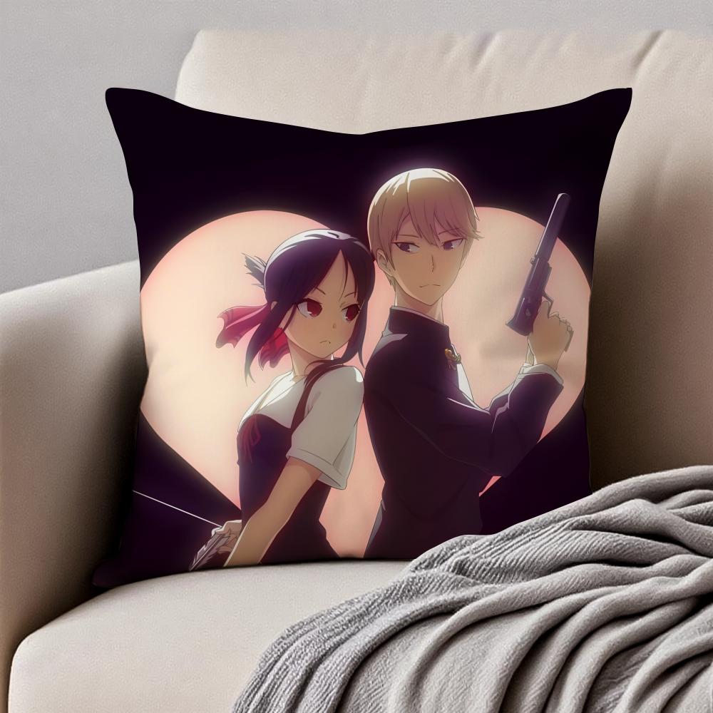 

Cute Romance Anime KKaguyasama Love Is War Cushion Cover Pillowcase Antidustmite Invisible Zipper Short Plush Sofa Cushion 30X30cm