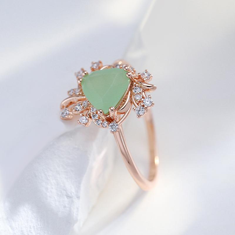Gold Color Lace Match Geometric Mist Green Zircon Elegant Rings Women Luxury Jewelry