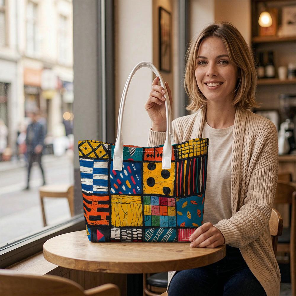 African Geometric Print Tote Bag Casual Large Capacity Daily Use Shoulder Bag