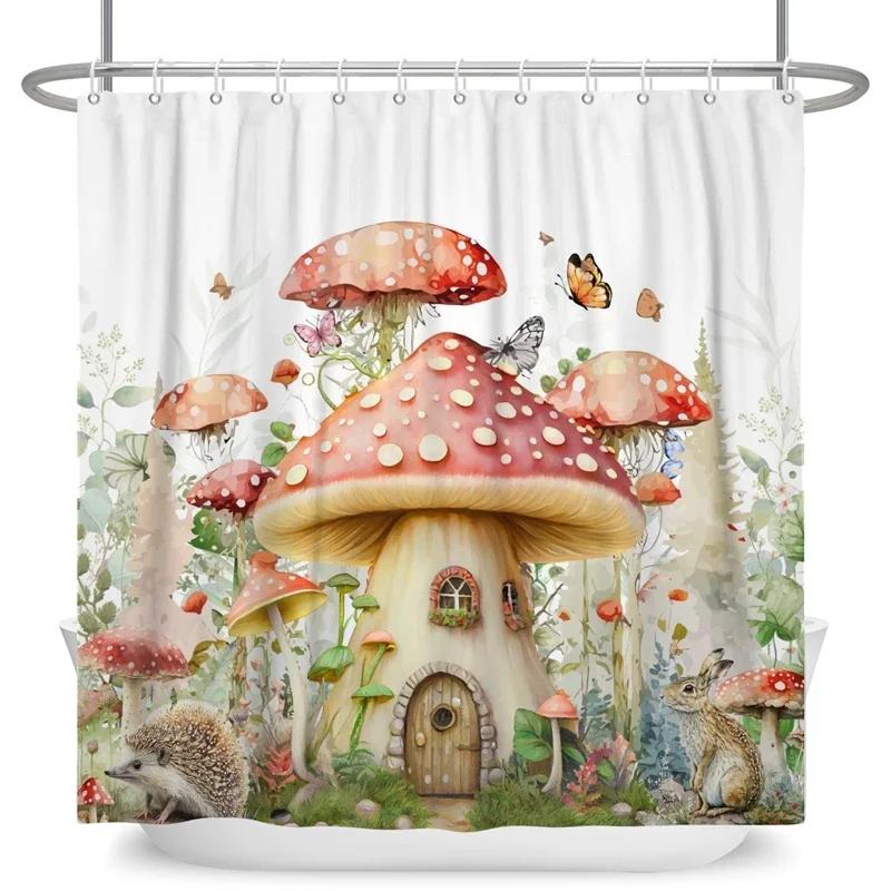

Funny Dreamy Mushroom Shower Curtain Plants Butterfly Flowers Home Decor Waterproof Floral Bathroom Partition Curtain With Hooks W120xH180cm